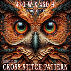 Vibrant Eyes of the Ethereal Owl Cross Stitch Pattern