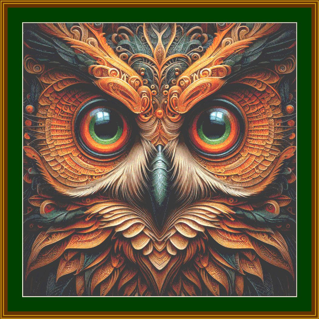 Vibrant Eyes of the Ethereal Owl Cross Stitch Pattern