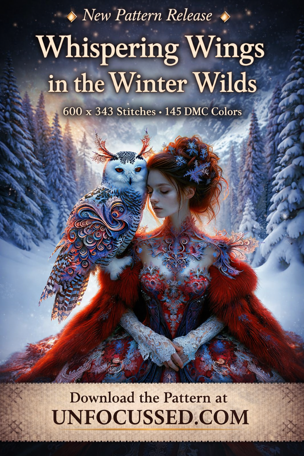 Whispering Wings in the Winter Wilds Cross Stitch Pattern