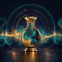 A resonant vessel sending a clear golden voice through a refined brand studio